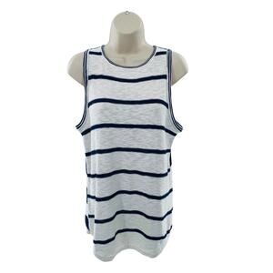 BKE Tank Top Size Large Navy White Striped Casual Nautical Beach Coastal Resort